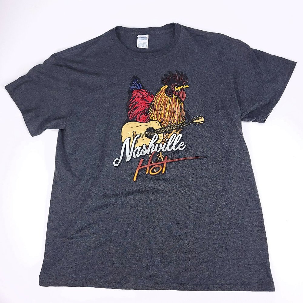 Delta Nashville Hot Chicken‎ Graphic Tee Rooster Guitar Music City Sz L